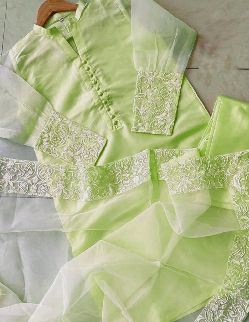 3 Pcs Women's Stitched Organza Embroidered Suit