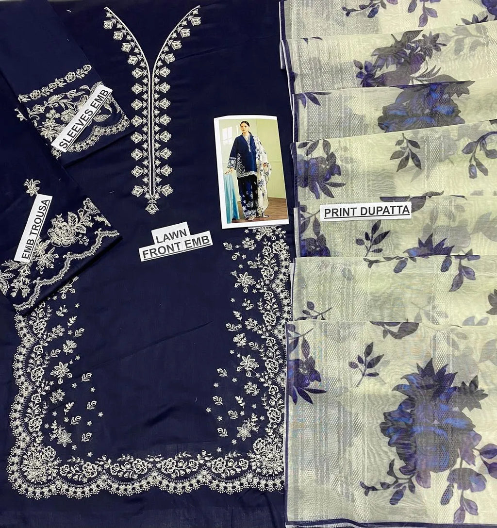 3 Pcs Women's Unstitched Embroidered Suit