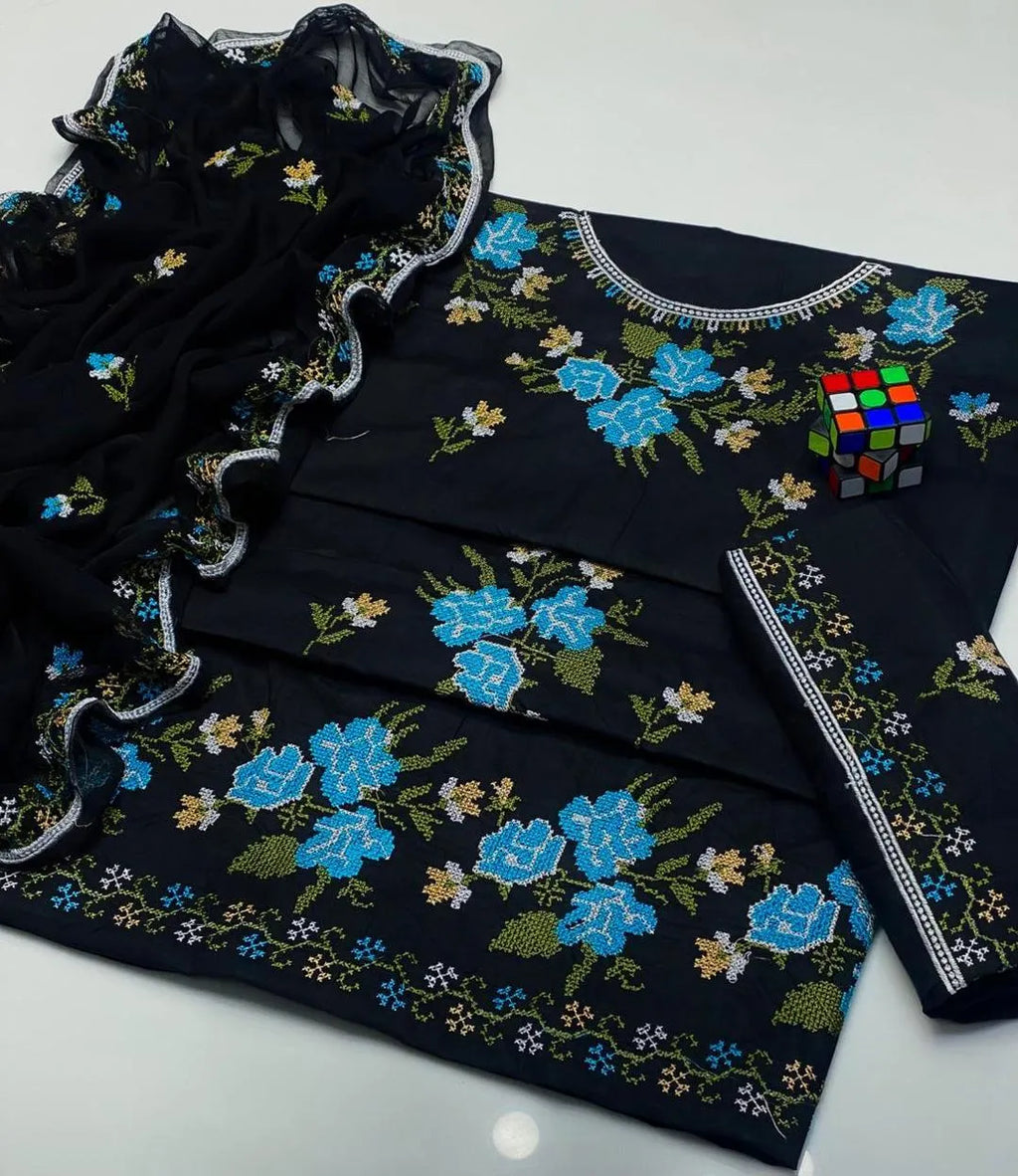 3 Pcs Women's Unstitched Embroidered Suit