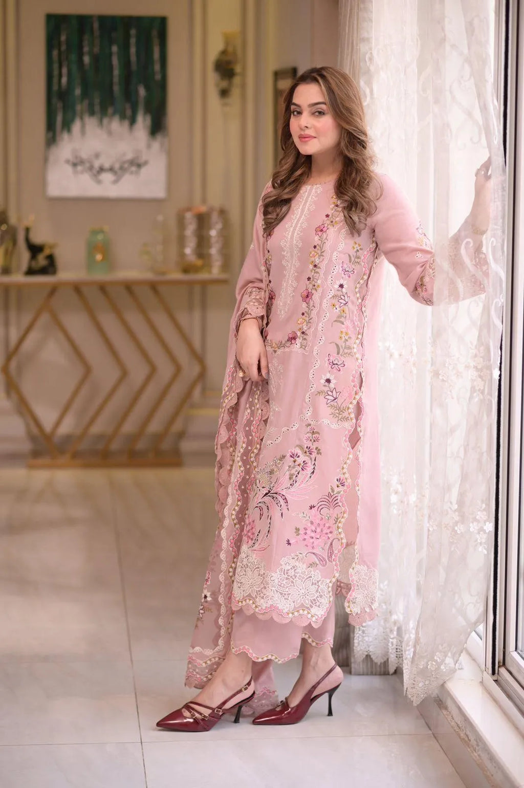 3 Pcs Women's Unstitched Chikankari Embroidered Suit