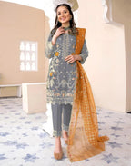 3 Pcs Women's Stitched Organza Embroidered Suit