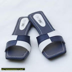 Women's Black White Rexine Slides Casual Flat Shoes