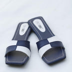 Women's Black White Rexine Slides Casual Flat Shoes