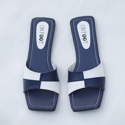Women's Black White Rexine Slides Casual Flat Shoes