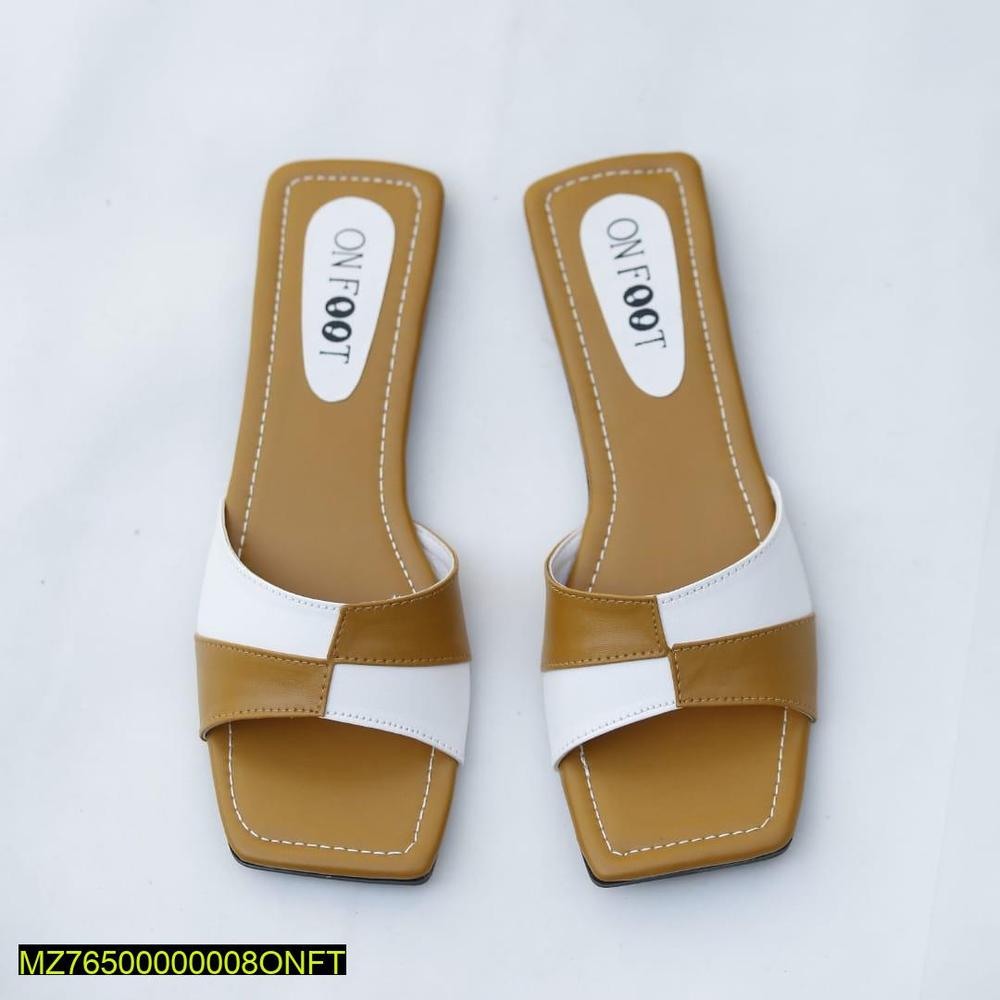 Women's Black White Rexine Slides Casual Flat Shoes