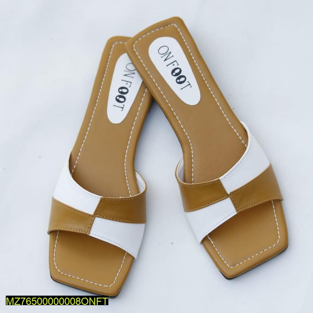 Women's Black White Rexine Slides Casual Flat Shoes