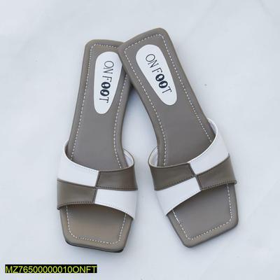 Women's Black White Rexine Slides Casual Flat Shoes