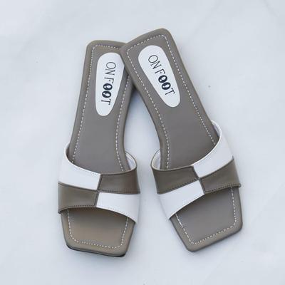 Women's Black White Rexine Slides Casual Flat Shoes