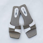 Women's Black White Rexine Slides Casual Flat Shoes