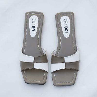 Women's Black White Rexine Slides Casual Flat Shoes