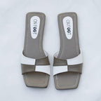 Women's Black White Rexine Slides Casual Flat Shoes