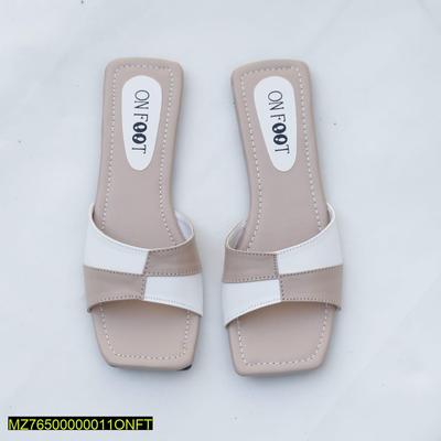 Women's Black White Rexine Slides Casual Flat Shoes
