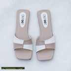 Women's Black White Rexine Slides Casual Flat Shoes