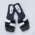 Women's Black White Rexine Slides Casual Flat Shoes