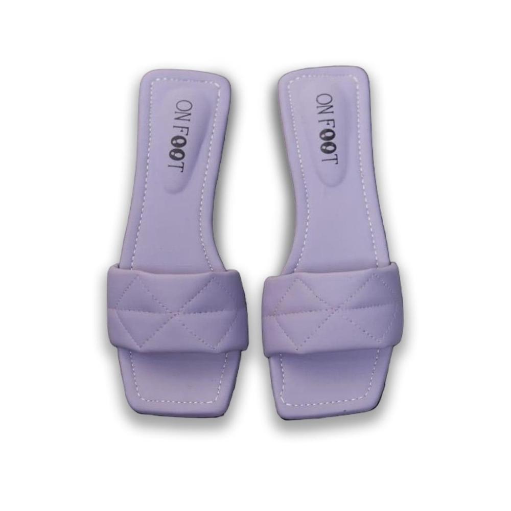 Women Purple Rexine Slides Flat Shoes