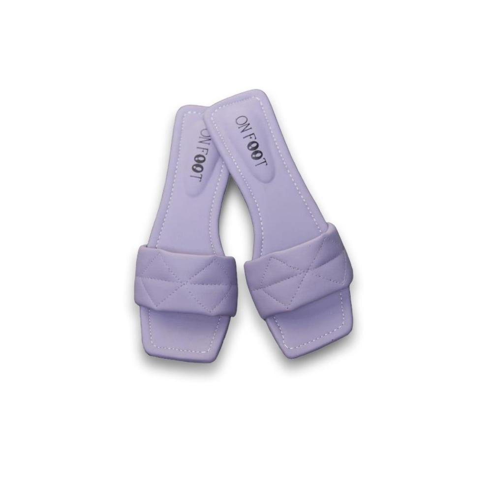 Women Purple Rexine Slides Flat Shoes