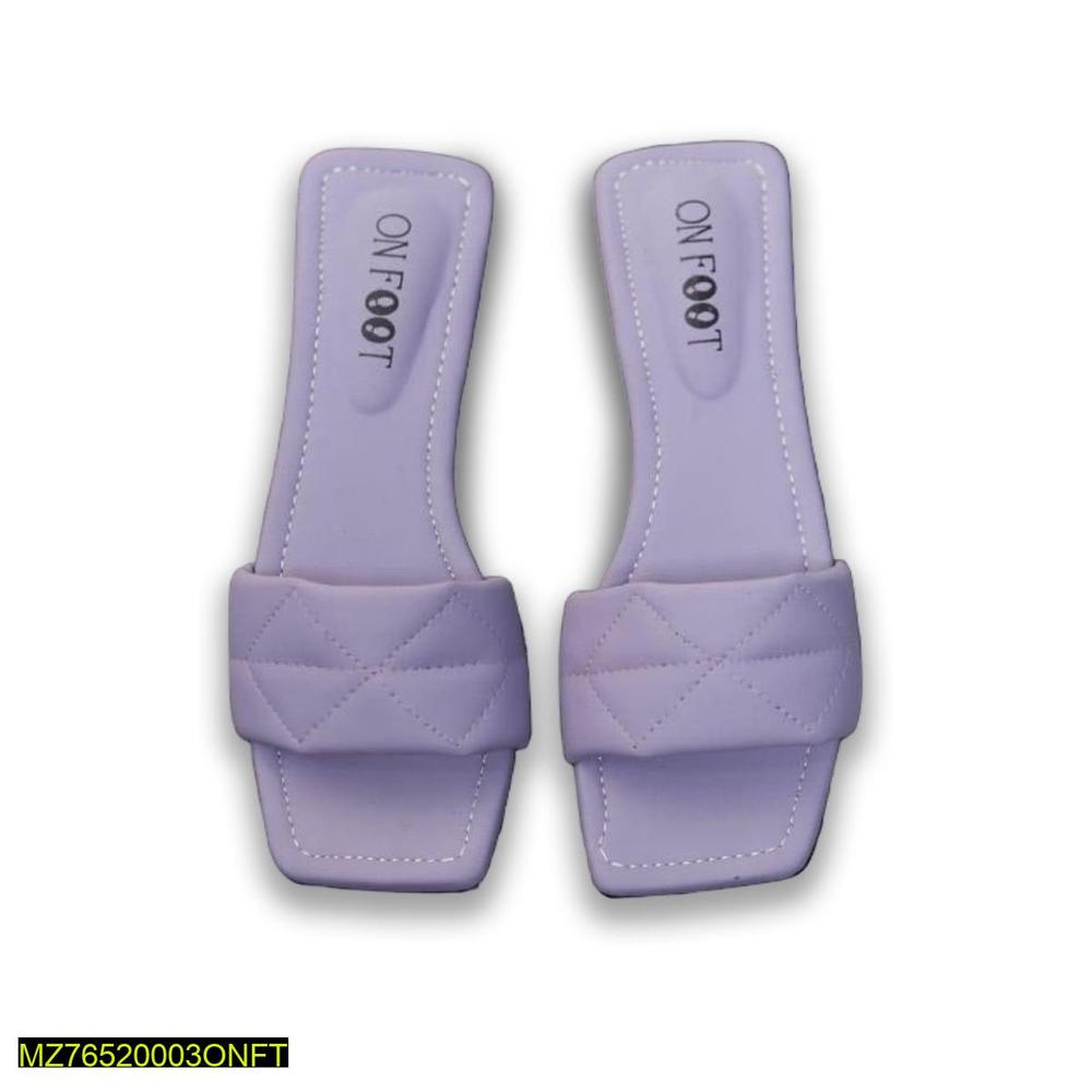 Women Purple Rexine Slides Flat Shoes
