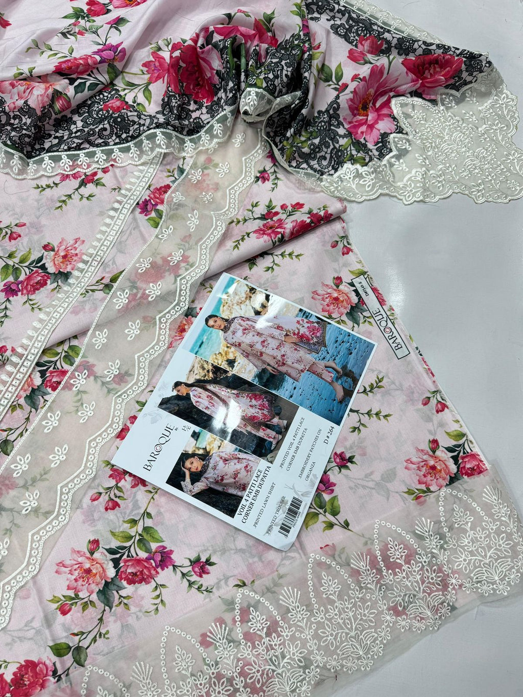 PRINTED VOIL CORNER EMB DUPATTA 3PCS