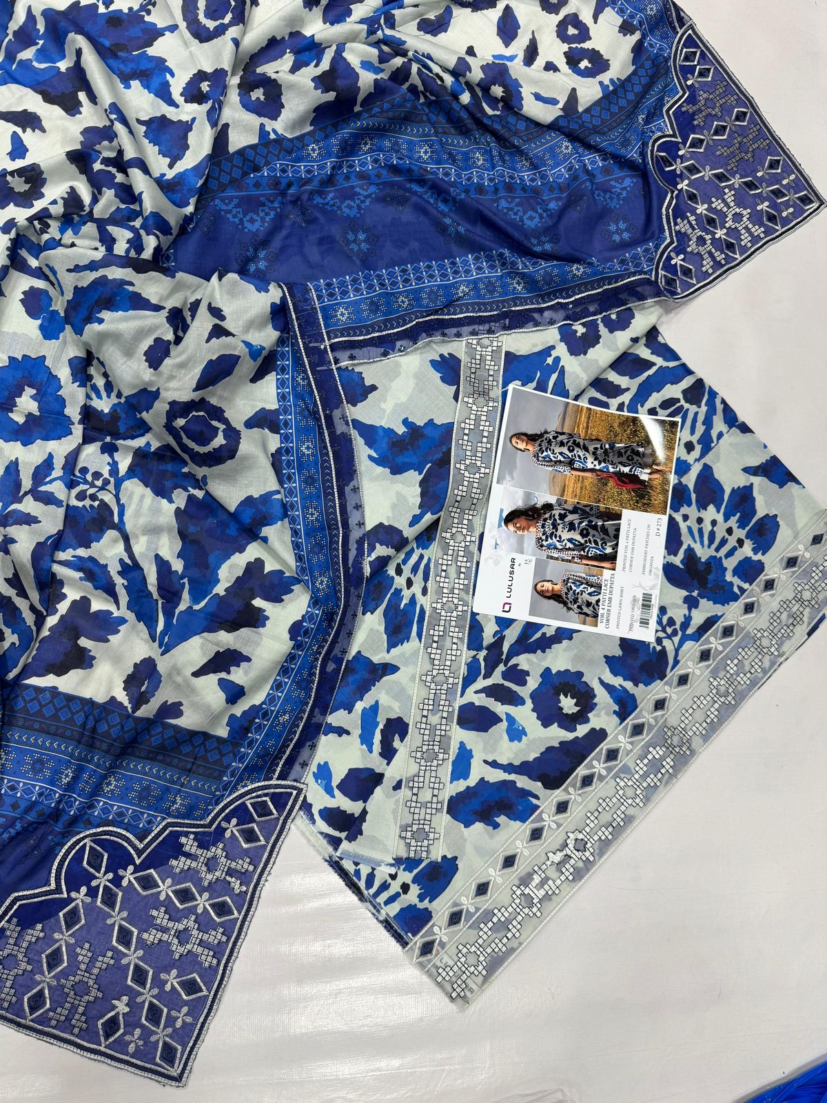 PRINTED VOIL CORNER EMB DUPATTA 3PCS