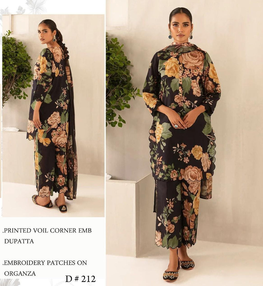 PRINTED VOIL CORNER EMB DUPATTA 3PCS