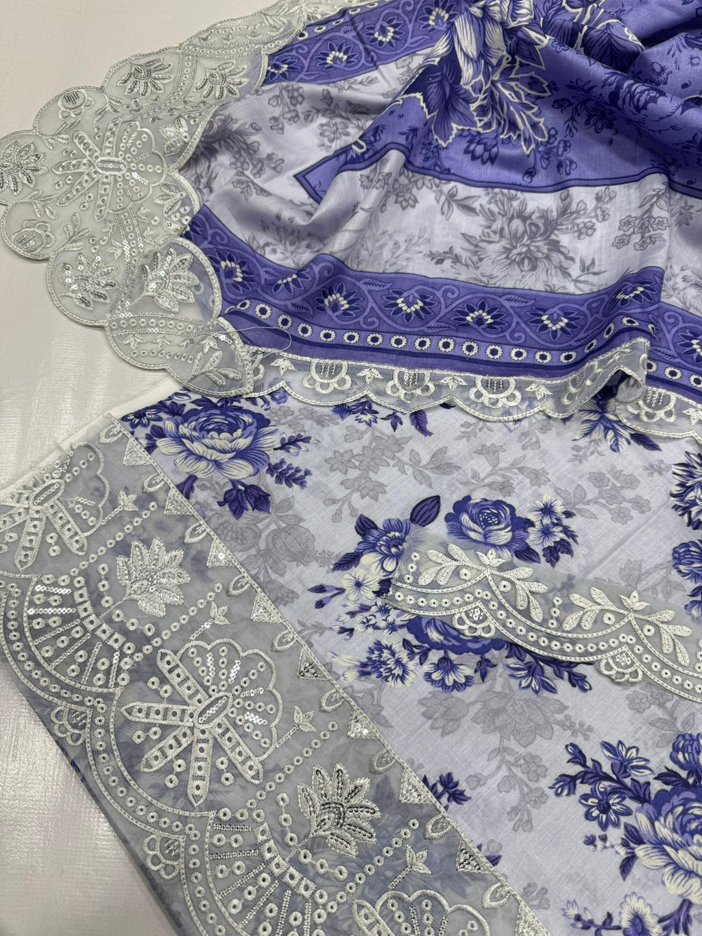PRINTED VOIL CORNER EMB DUPATTA 3PCS
