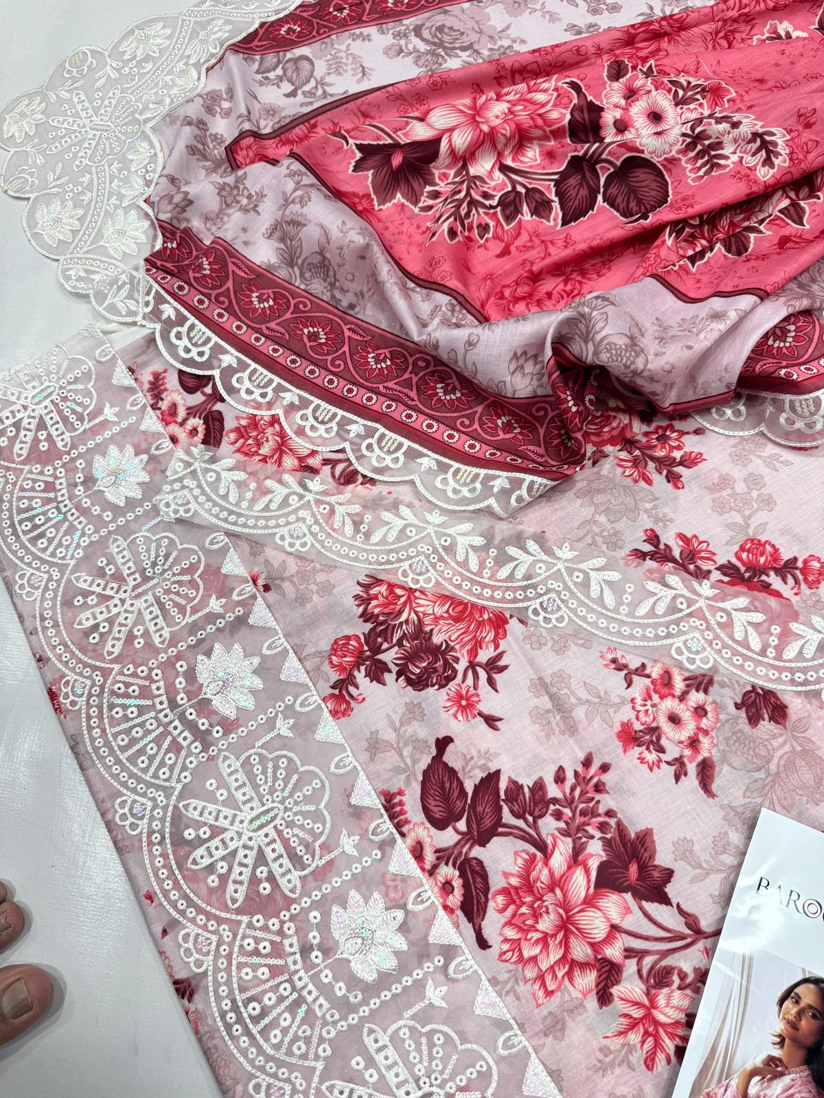 PRINTED VOIL CORNER EMB DUPATTA 3PCS