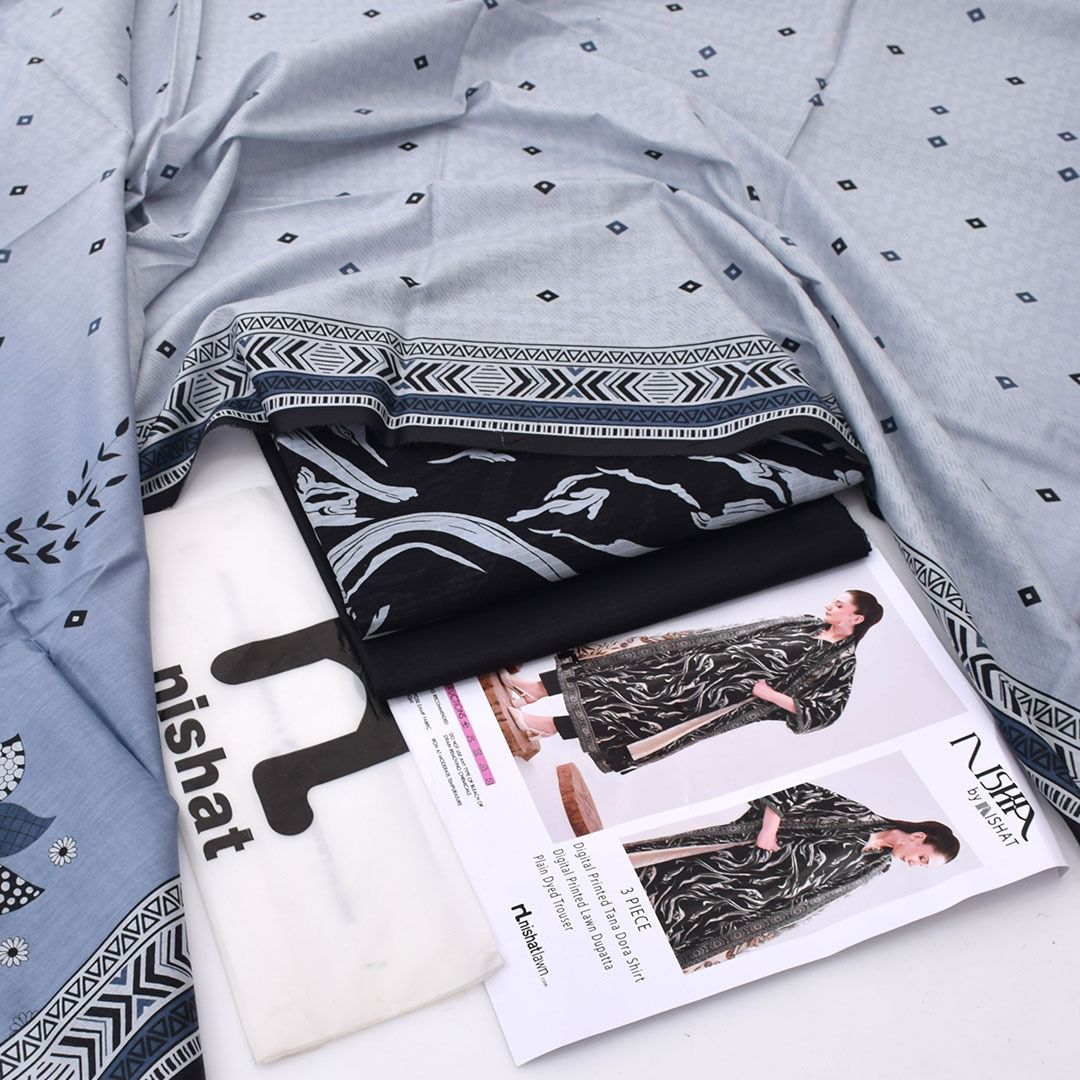 Nishat Printed Lawn Tana Dora Shirt & Plain Dyed Trouser With Printed Lawn Dupatta