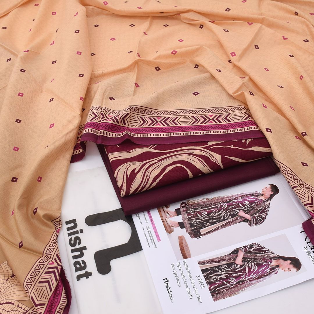 Nishat Printed Lawn Tana Dora Shirt & Plain Dyed Trouser With Printed Lawn Dupatta