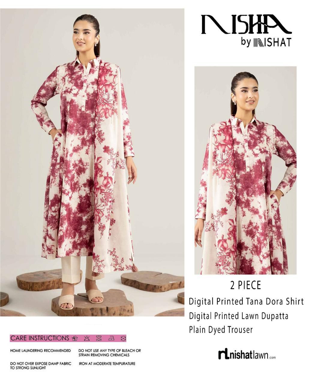 Nishat Printed Lawn Tana Dora Shirt & Plain Dyed Trouser With Printed Lawn Dupatta