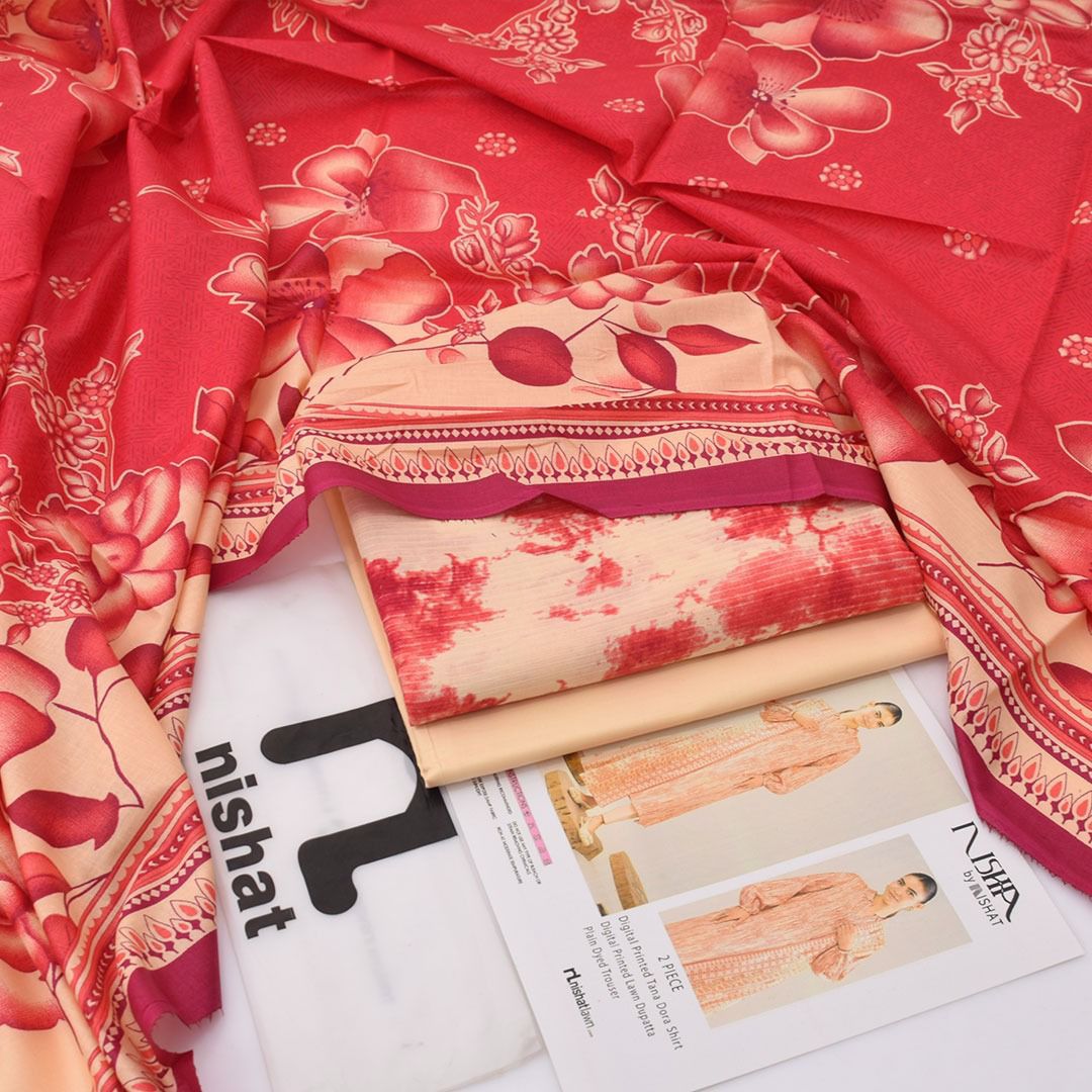 Nishat Printed Lawn Tana Dora Shirt & Plain Dyed Trouser With Printed Lawn Dupatta