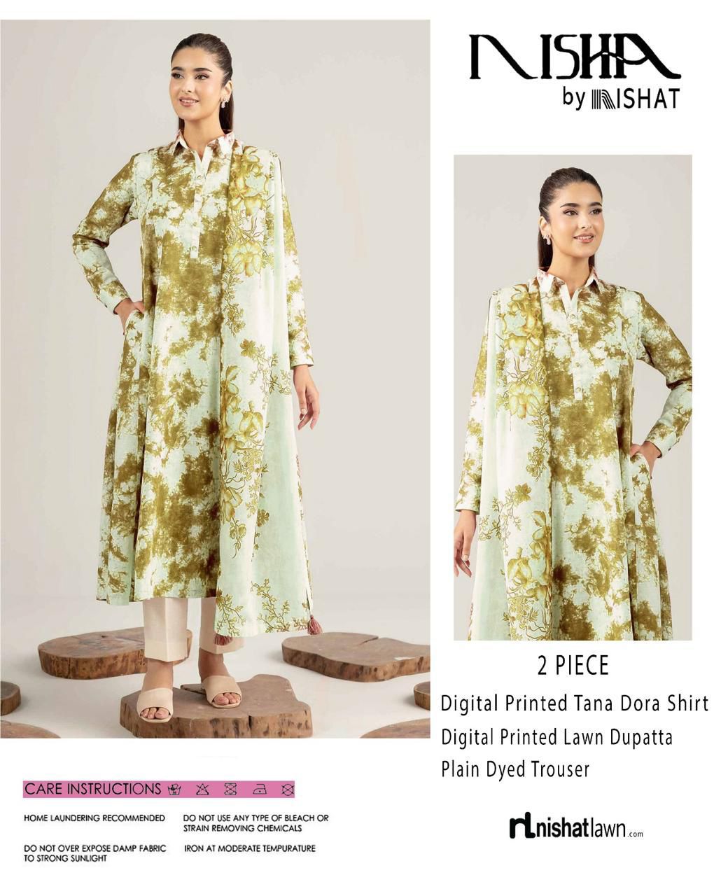 Nishat Printed Lawn Tana Dora Shirt & Plain Dyed Trouser With Printed Lawn Dupatta