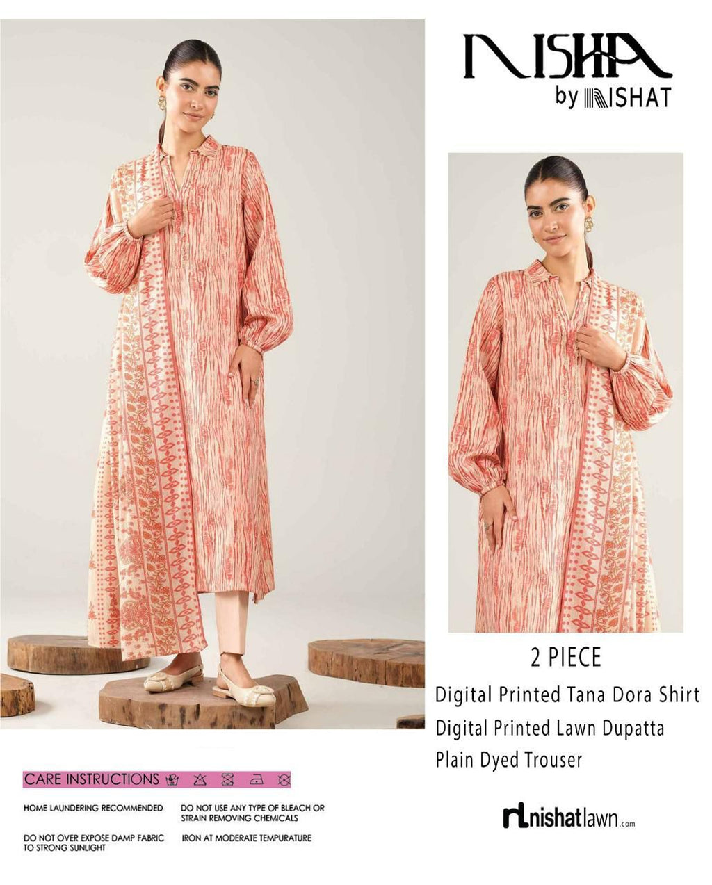 Nishat Printed Lawn Tana Dora Shirt & Plain Dyed Trouser With Printed Lawn Dupatta