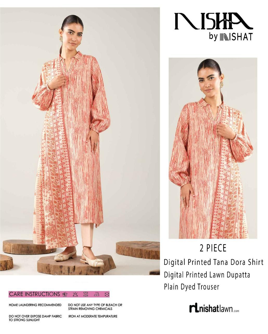 Nishat Printed Lawn Tana Dora Shirt & Plain Dyed Trouser With Printed Lawn Dupatta