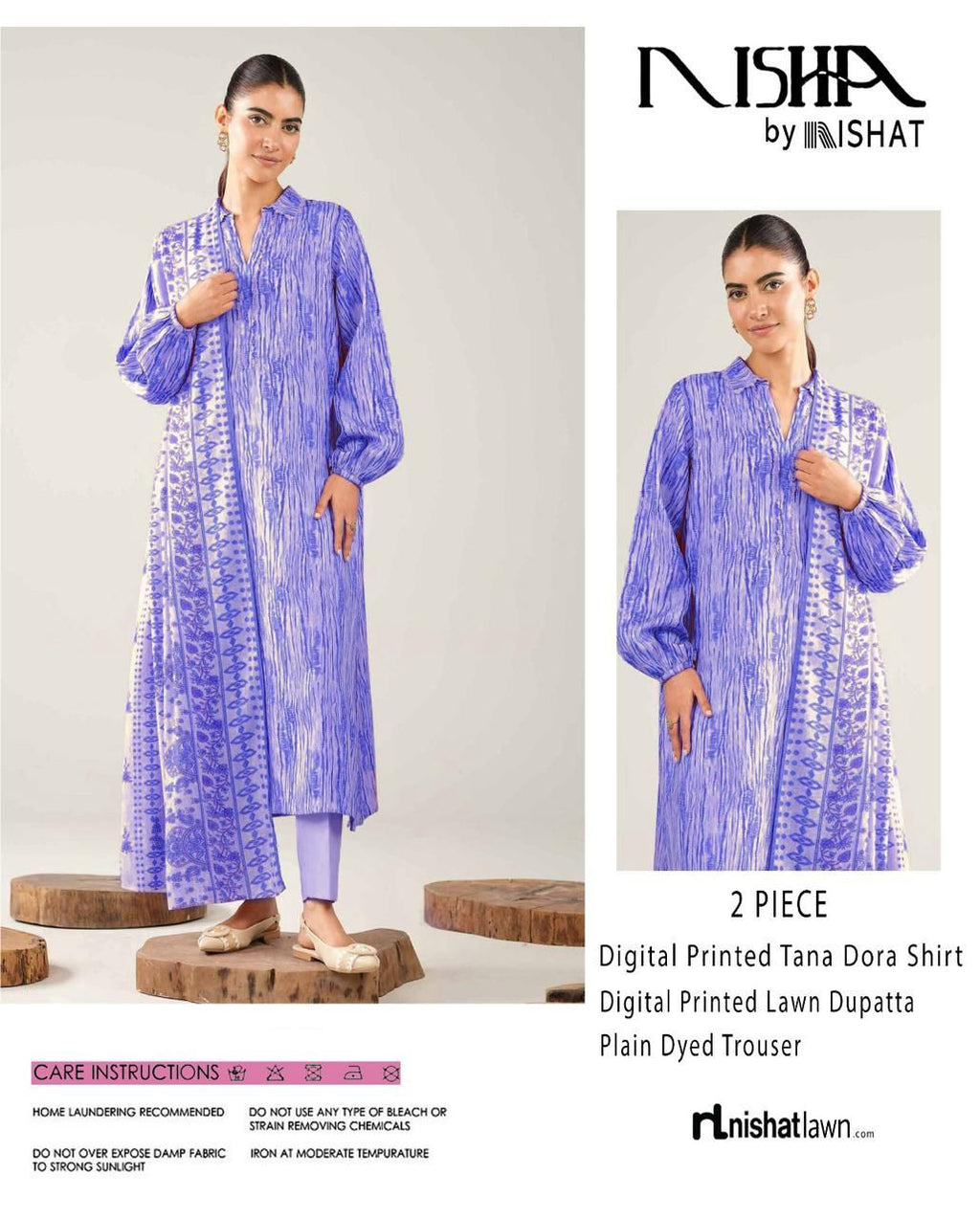 Nishat Printed Lawn Tana Dora Shirt & Plain Dyed Trouser With Printed Lawn Dupatta