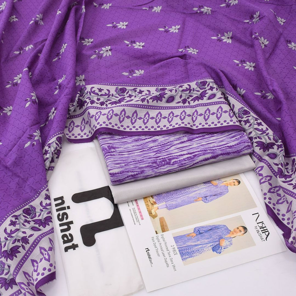 Nishat Printed Lawn Tana Dora Shirt & Plain Dyed Trouser With Printed Lawn Dupatta