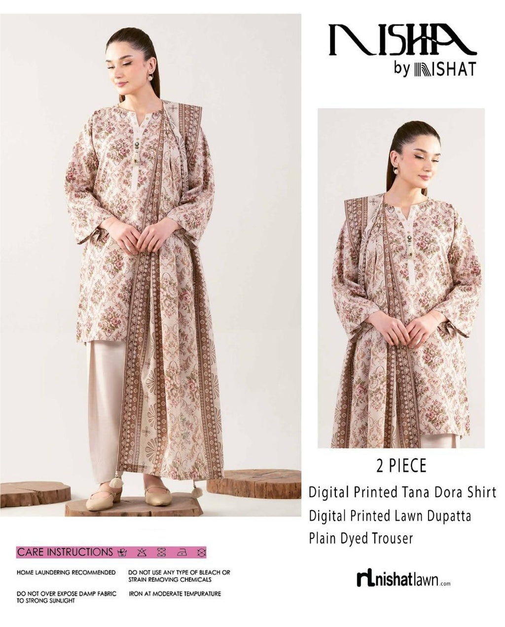Nishat Printed Lawn Tana Dora Shirt & Plain Dyed Trouser With Printed Lawn Dupatta
