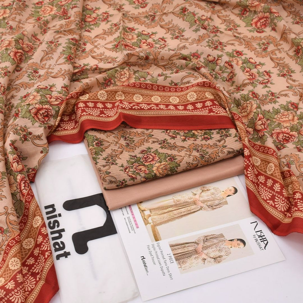 Nishat Printed Lawn Tana Dora Shirt & Plain Dyed Trouser With Printed Lawn Dupatta