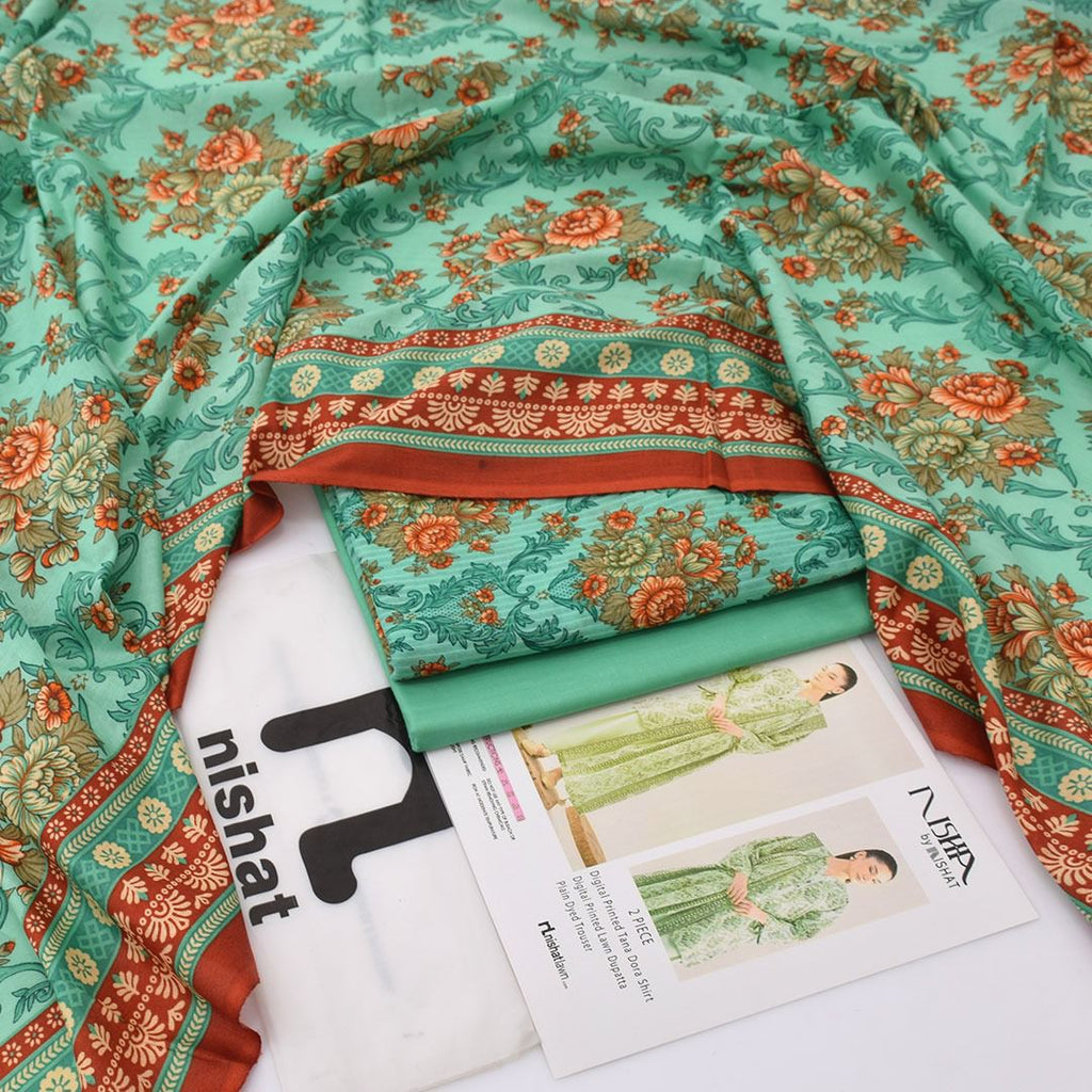 Nishat Printed Lawn Tana Dora Shirt & Plain Dyed Trouser With Printed Lawn Dupatta