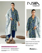 Nishat Printed Lawn Tana Dora Shirt & Plain Dyed Trouser With Printed Lawn Dupatta
