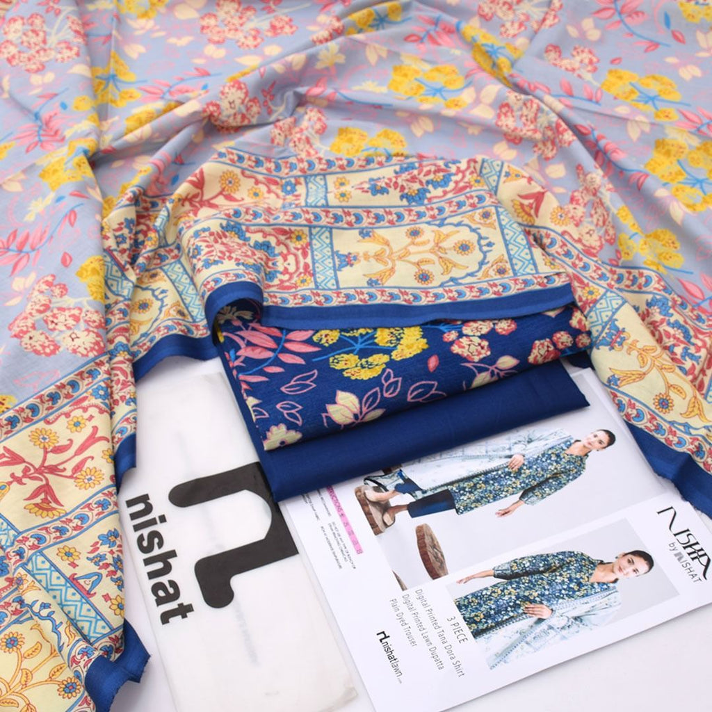 Nishat Printed Lawn Tana Dora Shirt & Plain Dyed Trouser With Printed Lawn Dupatta