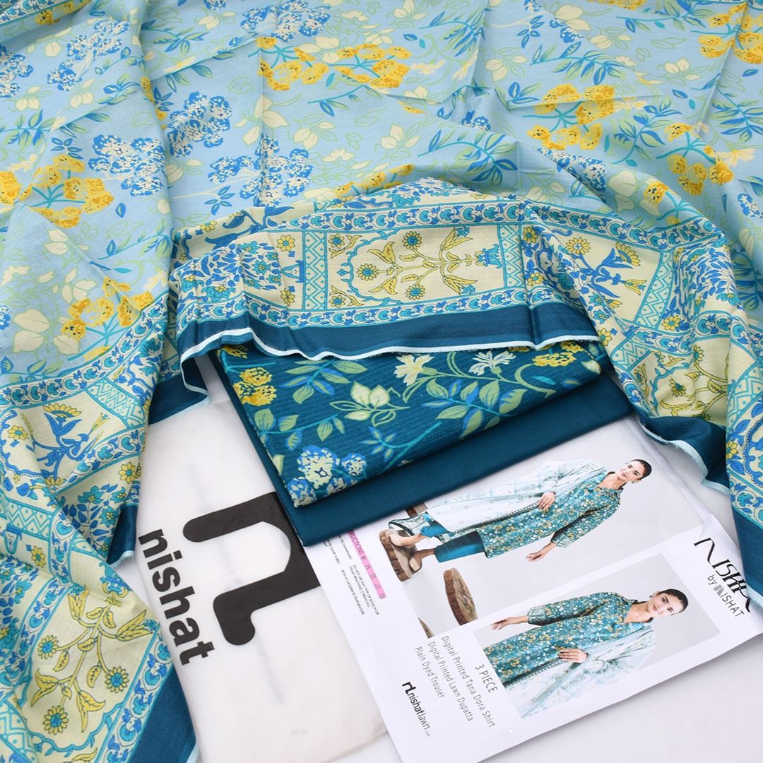 Nishat Printed Lawn Tana Dora Shirt & Plain Dyed Trouser With Printed Lawn Dupatta