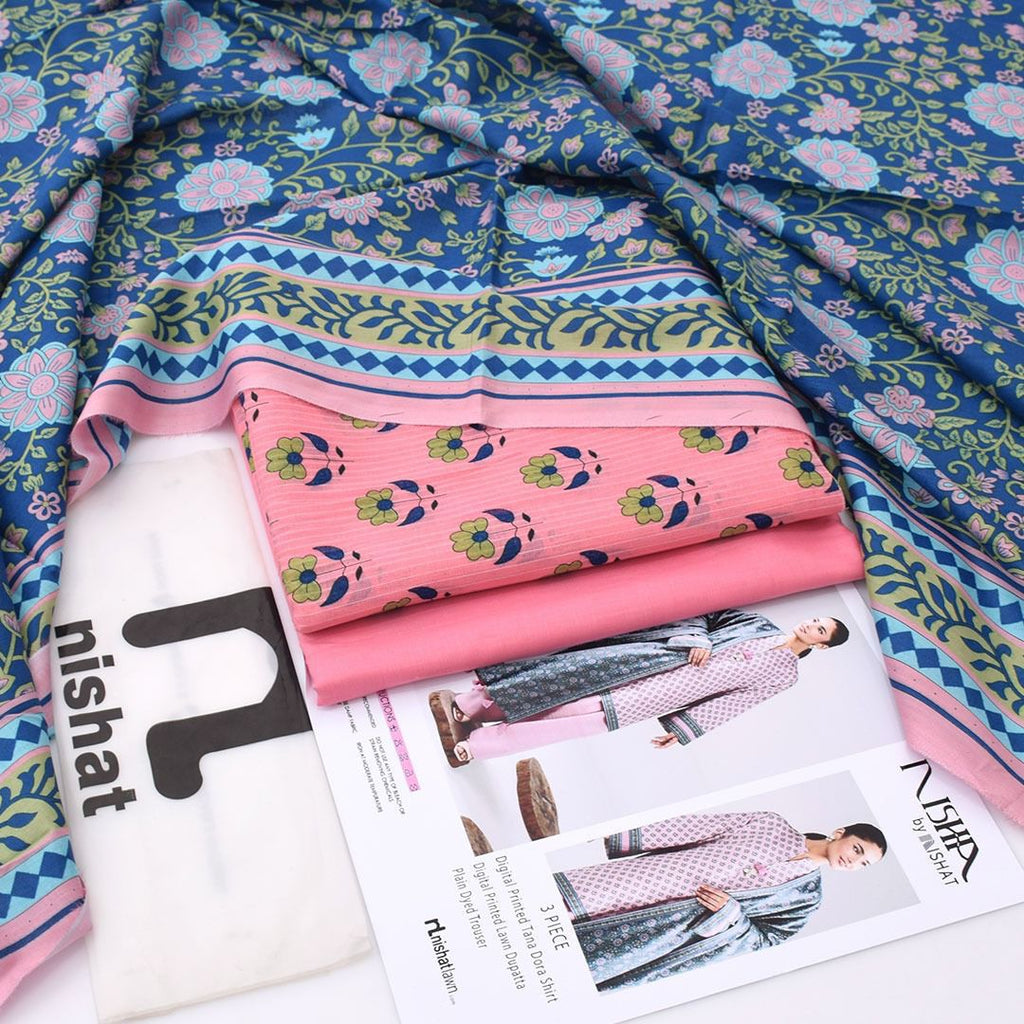 Nishat Printed Lawn Tana Dora Shirt & Plain Dyed Trouser With Printed Lawn Dupatta