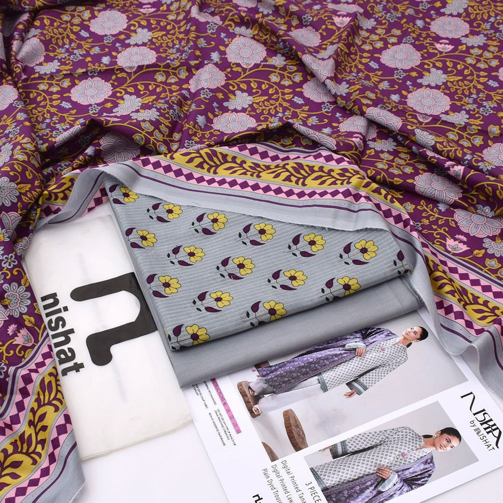 Nishat Printed Lawn Tana Dora Shirt & Plain Dyed Trouser With Printed Lawn Dupatta