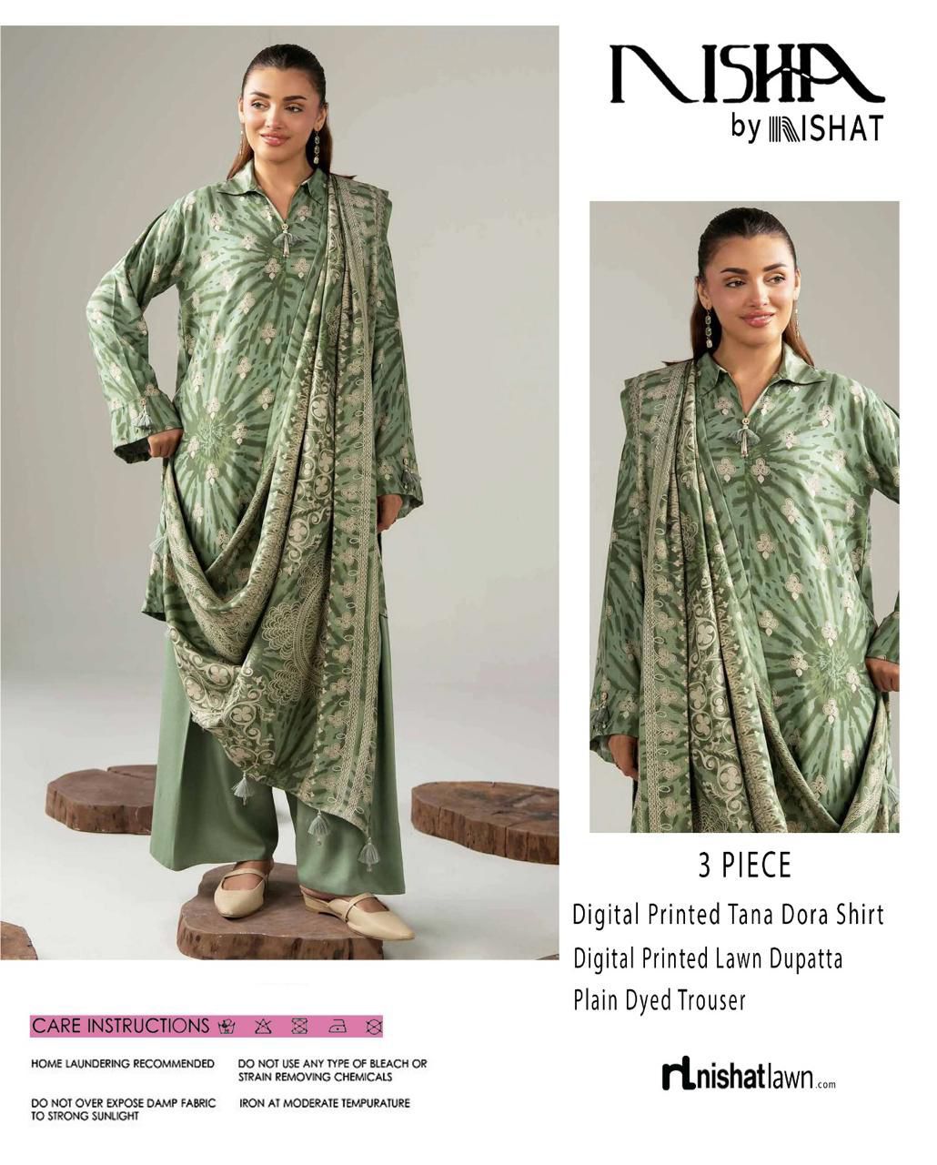 Nishat Printed Lawn Tana Dora Shirt & Plain Dyed Trouser With Printed Lawn Dupatta