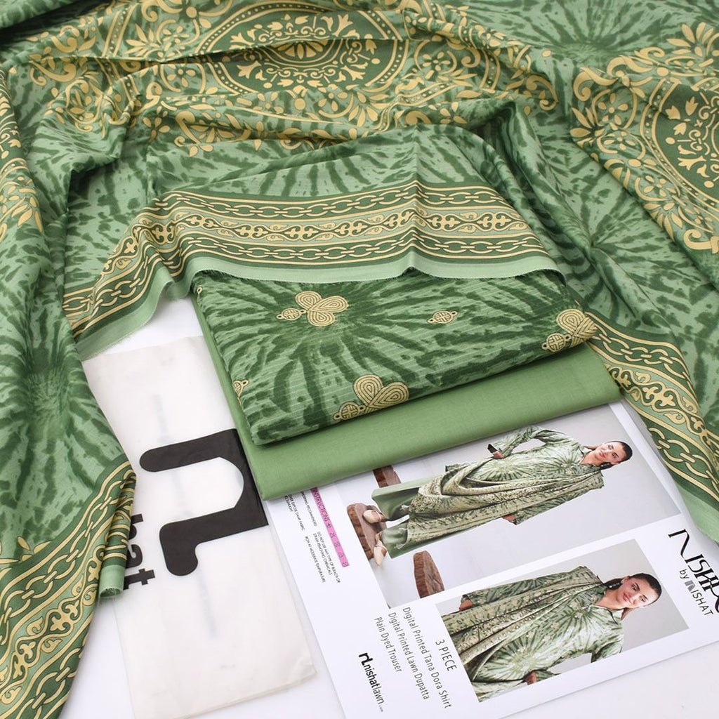 Nishat Printed Lawn Tana Dora Shirt & Plain Dyed Trouser With Printed Lawn Dupatta