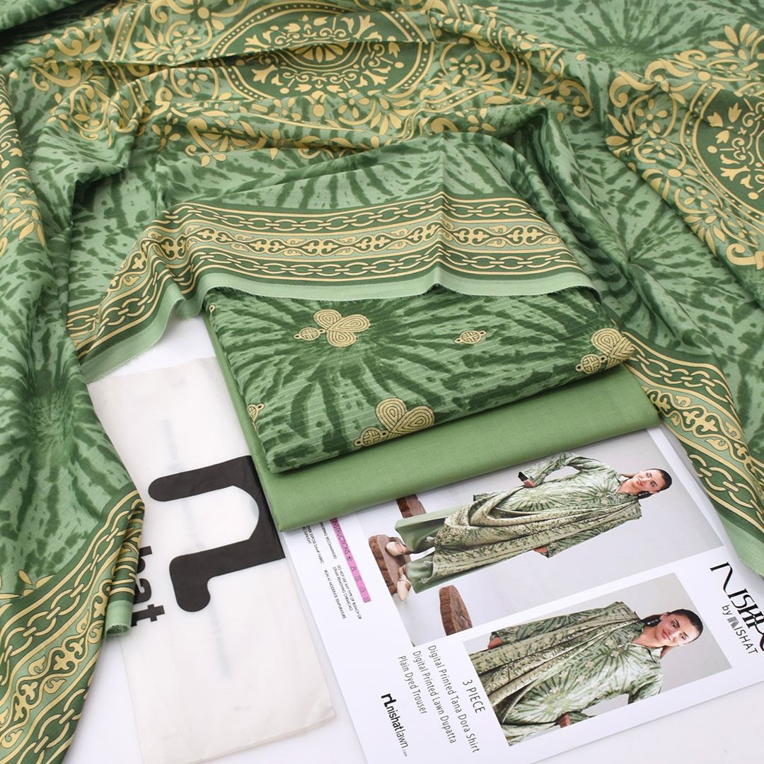 Nishat Printed Lawn Tana Dora Shirt & Plain Dyed Trouser With Printed Lawn Dupatta