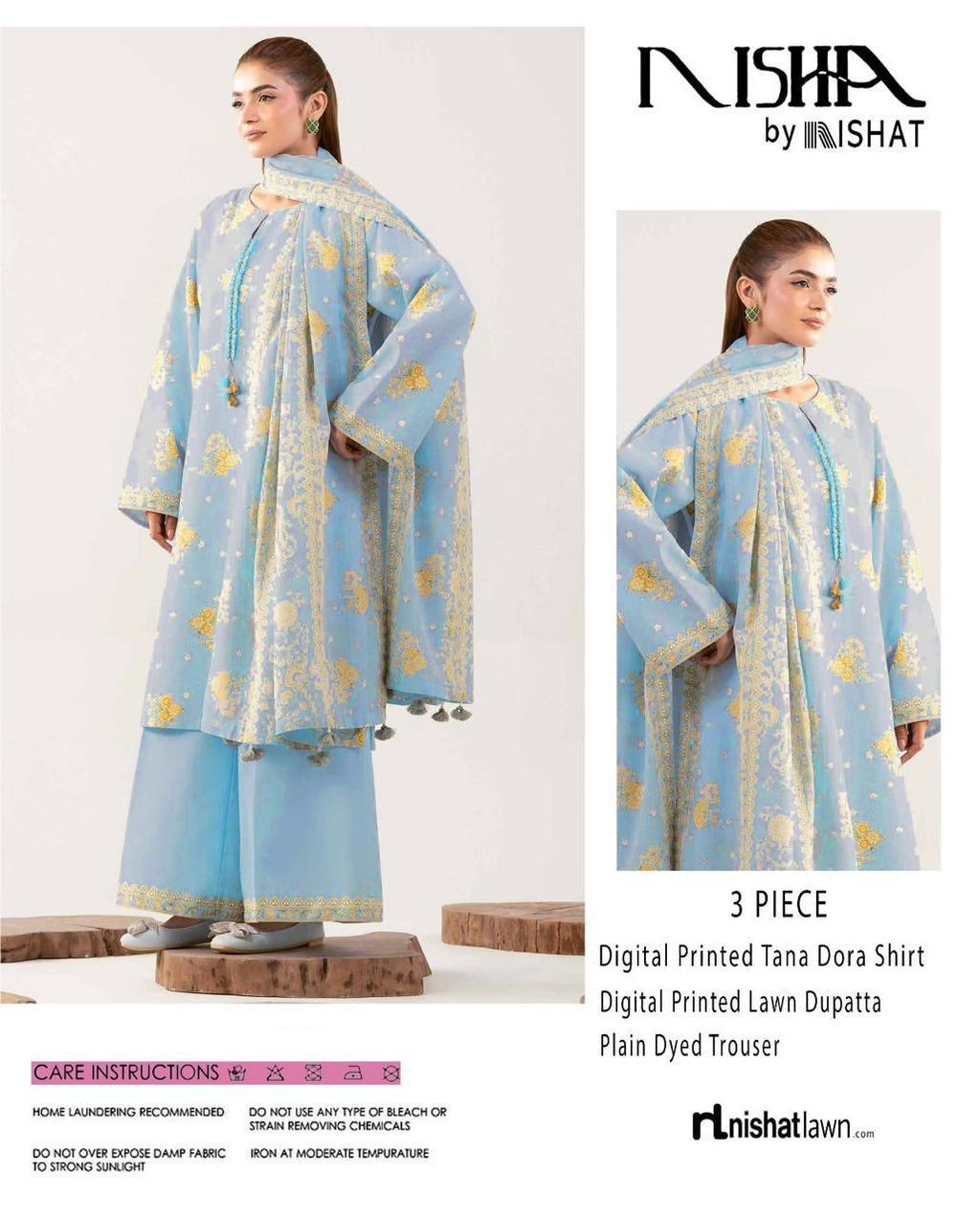 Nishat Printed Lawn Tana Dora Shirt & Plain Dyed Trouser With Printed Lawn Dupatta