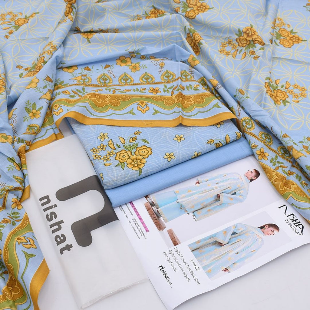 Nishat Printed Lawn Tana Dora Shirt & Plain Dyed Trouser With Printed Lawn Dupatta