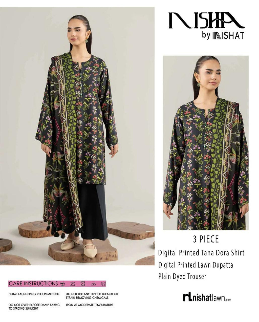 Nishat Printed Lawn Tana Dora Shirt & Plain Dyed Trouser With Printed Lawn Dupatta