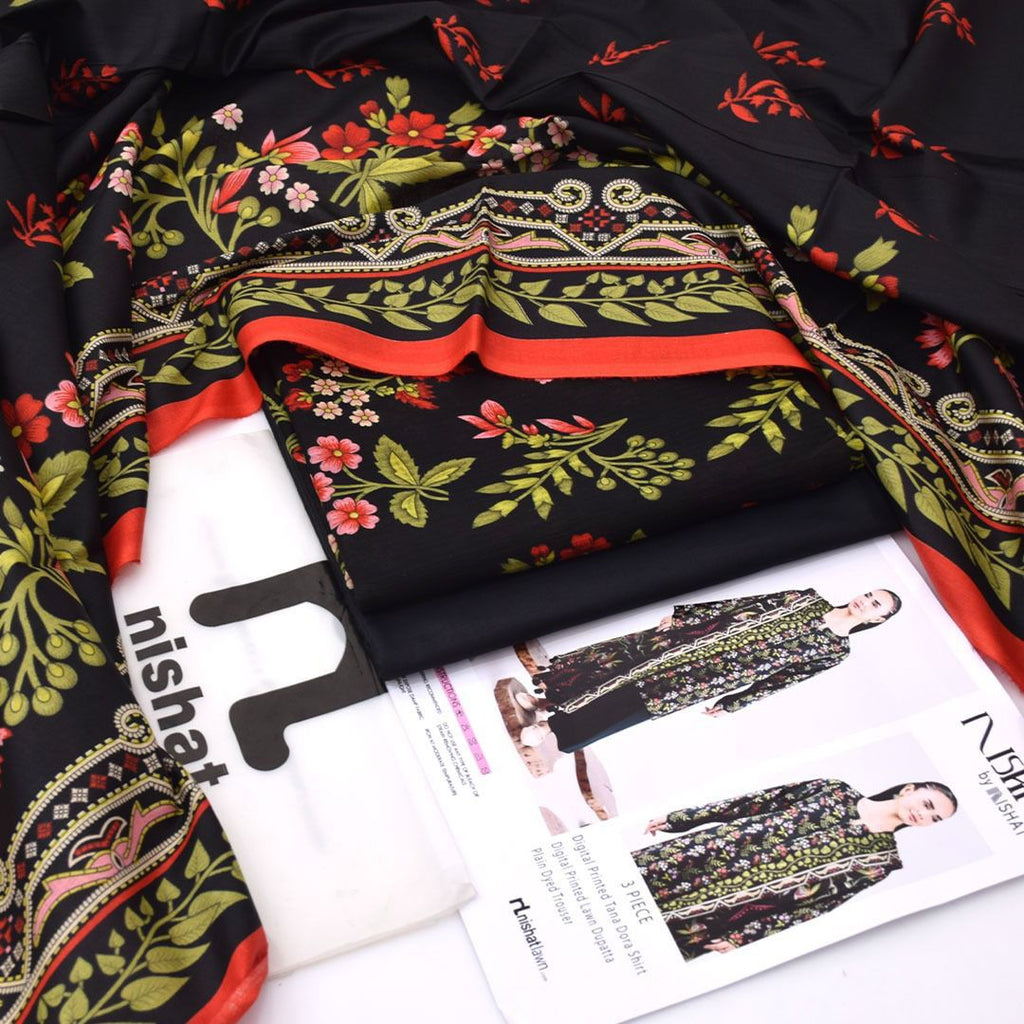 Nishat Printed Lawn Tana Dora Shirt & Plain Dyed Trouser With Printed Lawn Dupatta
